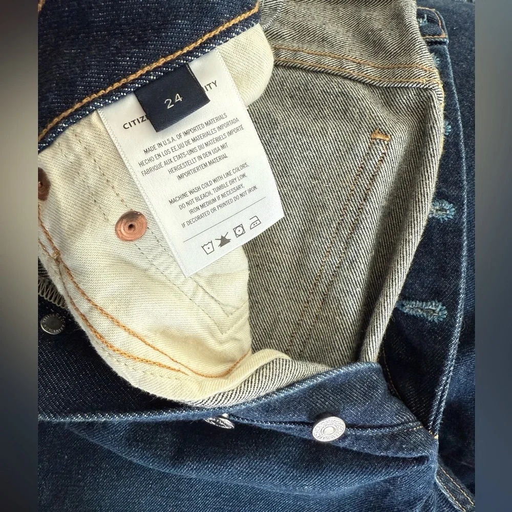 Citizens Of Humanity Blue Denim Horseshoe Wide-Leg Frayed Jeans - Picture 7 of 7